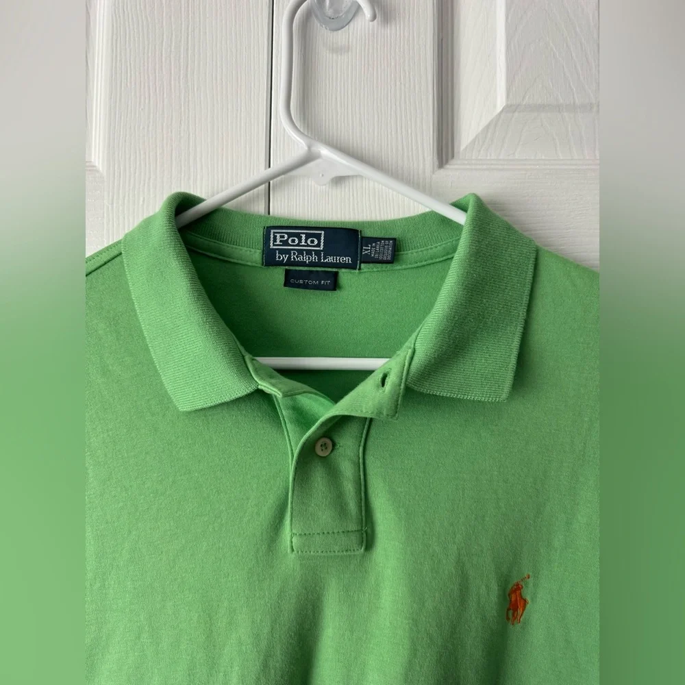 Polo Ralph Lauren Light Green & Orange Pony Polo Shirt XL Custom Fit Luxury